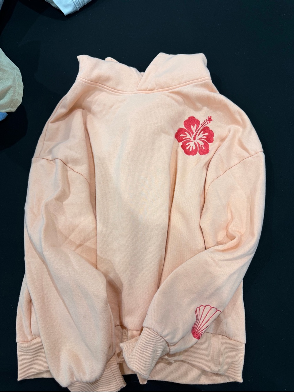 Women's Peach Cowl Neck Sweatshirt with Hibiscus Graphic